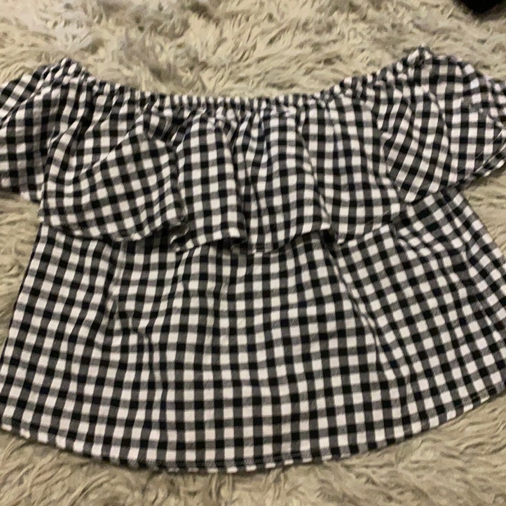 Boutique off the shoulder gingham shirt